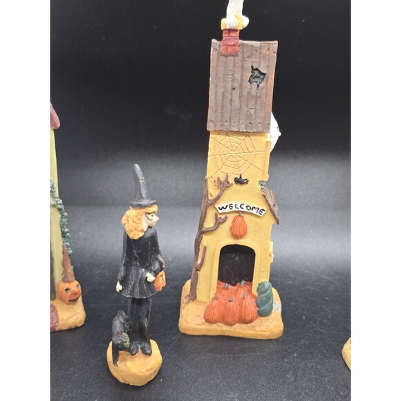 Vtg Halloween Village Rare Set  Poly Resin 3.5"/6.5" Skinny 4 Houses 4 Figures - Picture 8 of 16